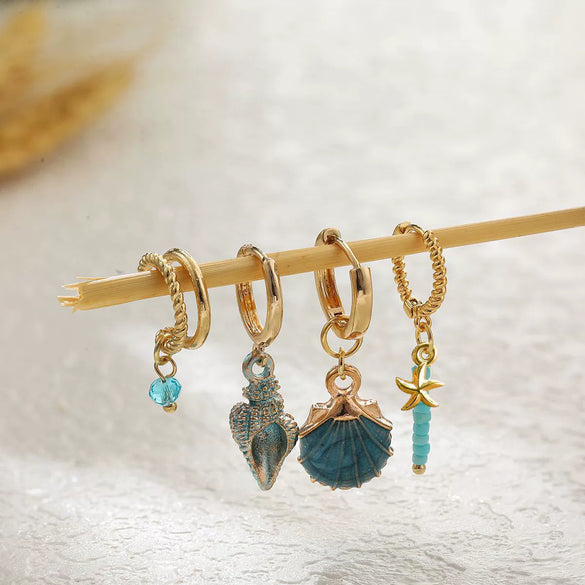 Shell Conch Women's Vacation Style Fourpiece Earring Set