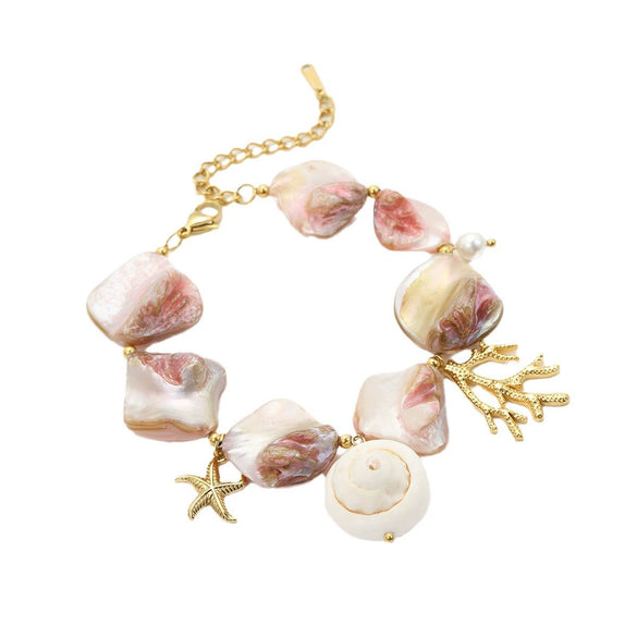 Shell Coral Stainless Steel 18K Gold Electroplated Bracelet For Women Vacation Style