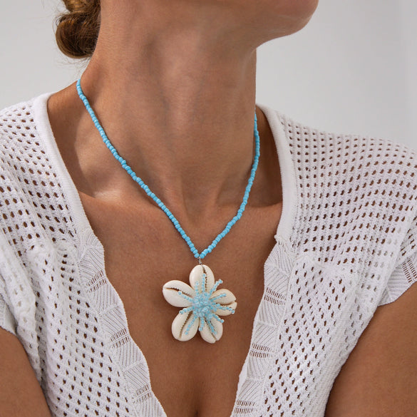 Shell Flower Pendant Necklace Handmade For Women