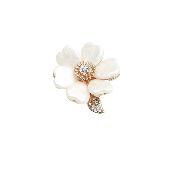 Shell Flower Ring Diamondencrusted Niche Style Alloy Joint Women's