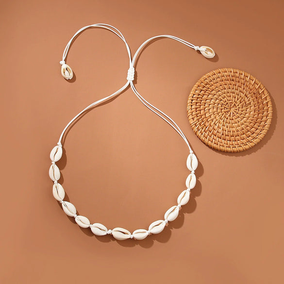 Shell Geometric Pattern Manual Woven Bracelet And Necklace For Women