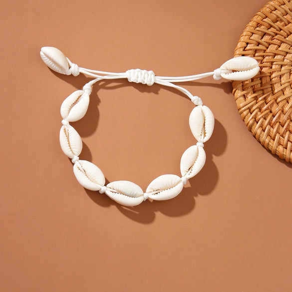 Shell Geometric Pattern Manual Woven Bracelet And Necklace For Women