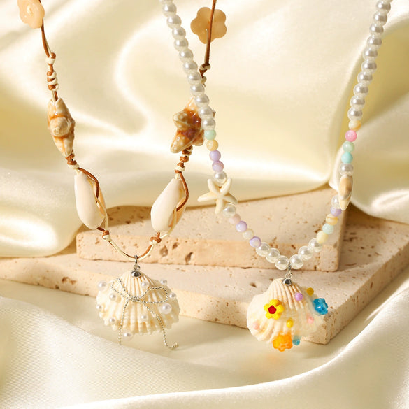 Shell Geometric Starfish Hand Knitted Women's Beaded Pearl Clavicle Necklace
