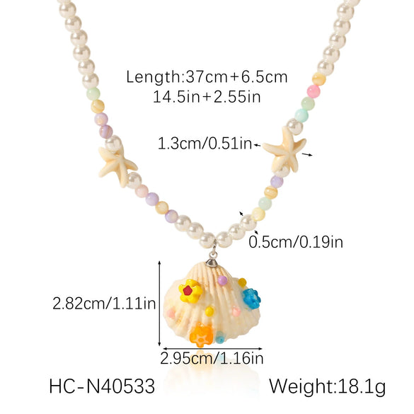 Shell Geometric Starfish Hand Knitted Women's Beaded Pearl Clavicle Necklace