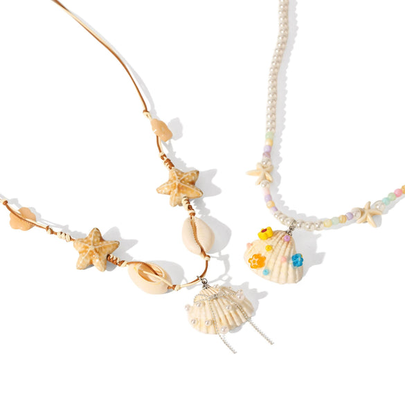 Shell Geometric Starfish Hand Knitted Women's Beaded Pearl Clavicle Necklace