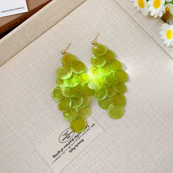 Shell Handmade Geometric Round Tassel Earrings For Women Light Luxury Sweet Small Fresh All Match