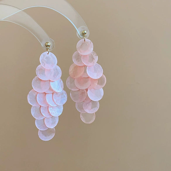 Shell Handmade Geometric Round Tassel Earrings For Women Light Luxury Sweet Small Fresh All Match