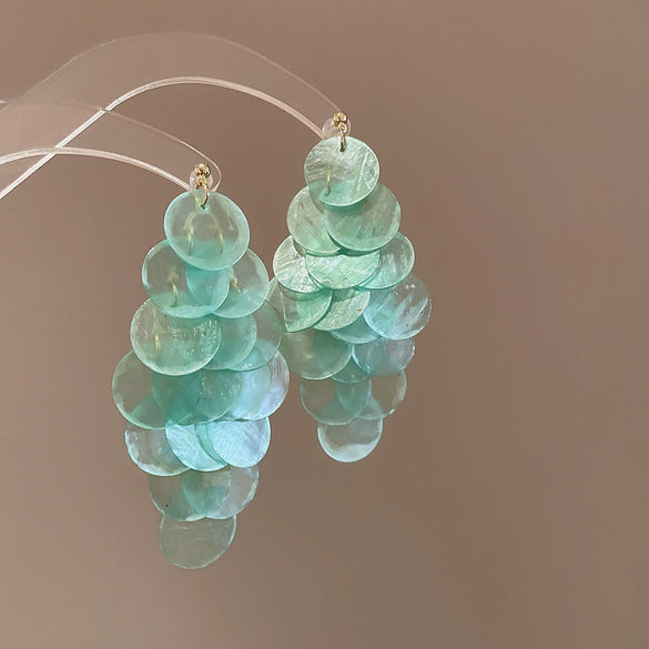 Shell Handmade Geometric Round Tassel Earrings For Women Light Luxury Sweet Small Fresh All Match
