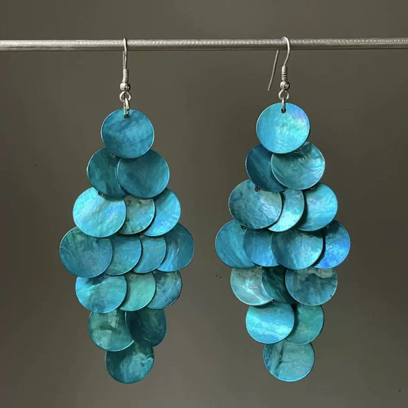 Shell Handmade Geometric Round Tassel Earrings For Women Light Luxury Sweet Small Fresh All Match