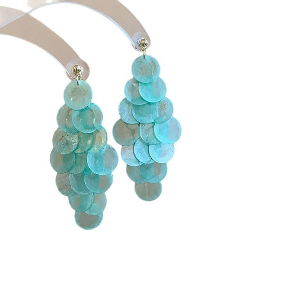 Shell Handmade Geometric Round Tassel Earrings For Women Light Luxury Sweet Small Fresh All Match