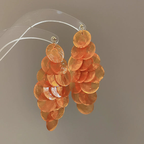 Shell Handmade Geometric Round Tassel Earrings For Women Light Luxury Sweet Small Fresh All Match
