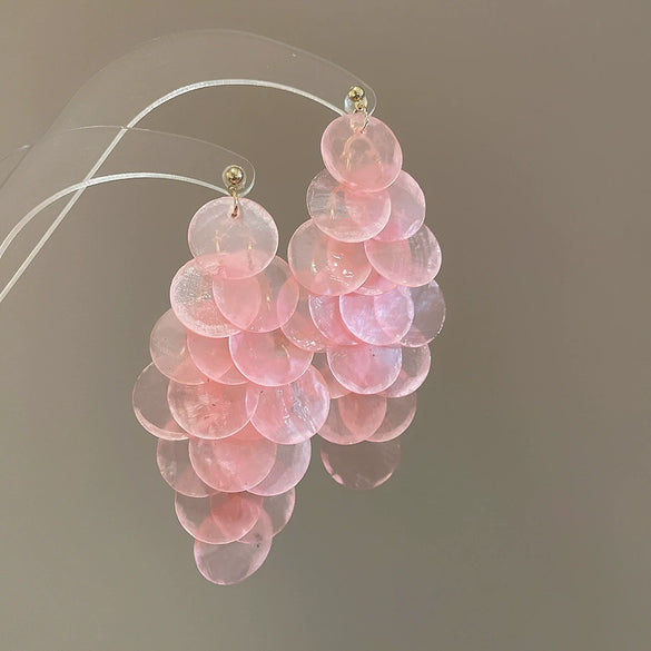 Shell Handmade Geometric Round Tassel Earrings For Women Light Luxury Sweet Small Fresh All Match