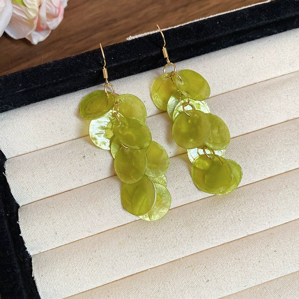 Shell Handmade Geometric Round Tassel Earrings For Women Light Luxury Sweet Small Fresh All Match