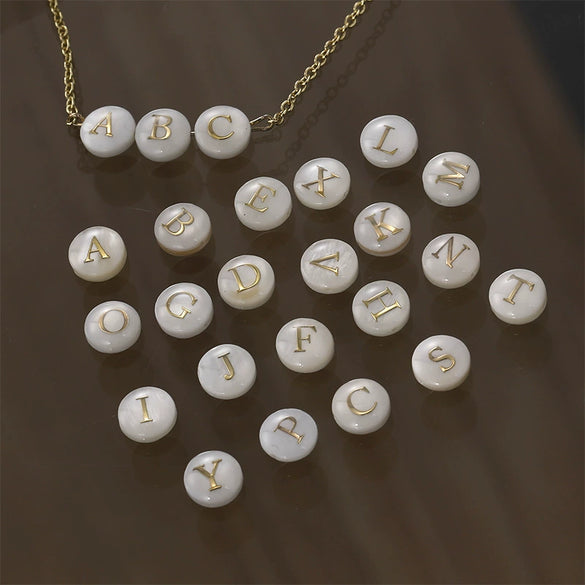 Shell Jewelry Geometric 26 Letters Round Fritillaria Double Sided Straight Hole Matching Material