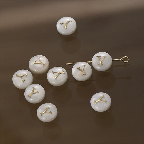 Shell Jewelry Geometric 26 Letters Round Fritillaria Double Sided Straight Hole Matching Material