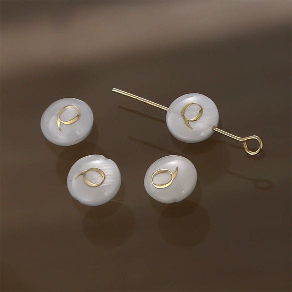 Shell Jewelry Geometric 26 Letters Round Fritillaria Double Sided Straight Hole Matching Material