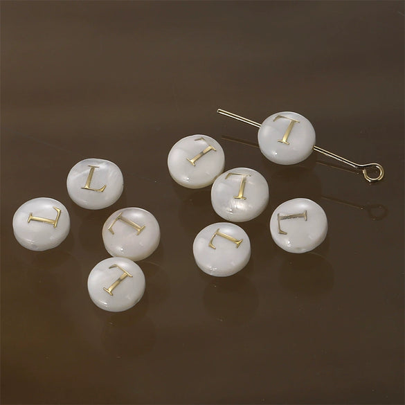 Shell Jewelry Geometric 26 Letters Round Fritillaria Double Sided Straight Hole Matching Material
