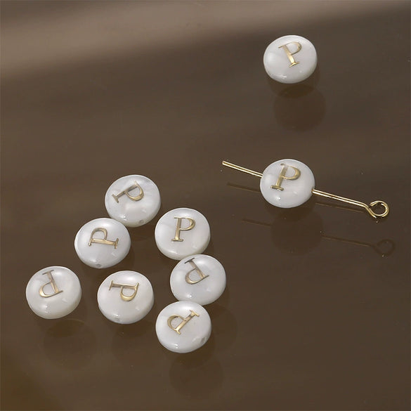 Shell Jewelry Geometric 26 Letters Round Fritillaria Double Sided Straight Hole Matching Material
