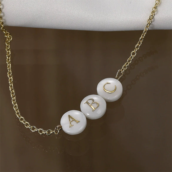 Shell Jewelry Geometric 26 Letters Round Fritillaria Double Sided Straight Hole Matching Material