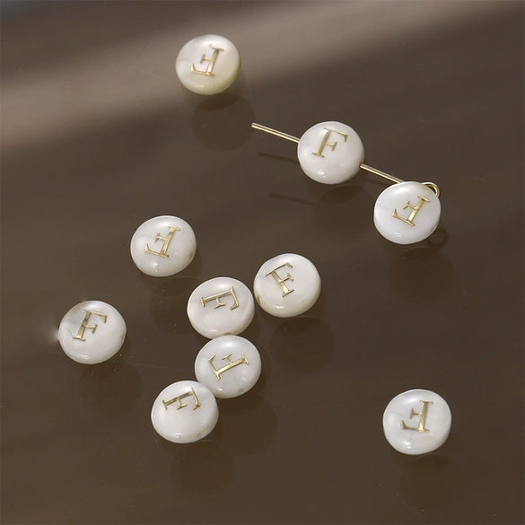 Shell Jewelry Geometric 26 Letters Round Fritillaria Double Sided Straight Hole Matching Material