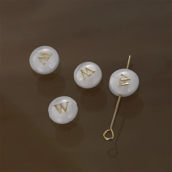 Shell Jewelry Geometric 26 Letters Round Fritillaria Double Sided Straight Hole Matching Material