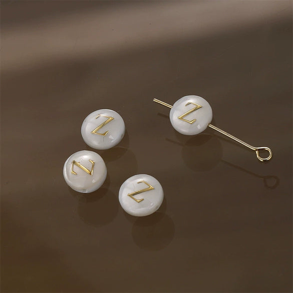 Shell Jewelry Geometric 26 Letters Round Fritillaria Double Sided Straight Hole Matching Material