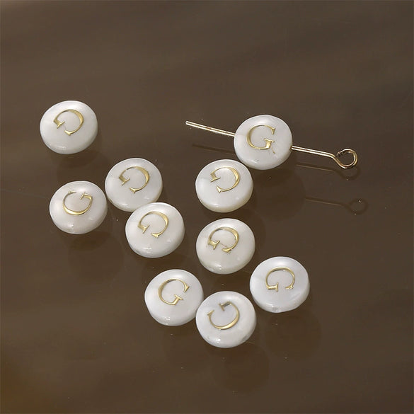 Shell Jewelry Geometric 26 Letters Round Fritillaria Double Sided Straight Hole Matching Material