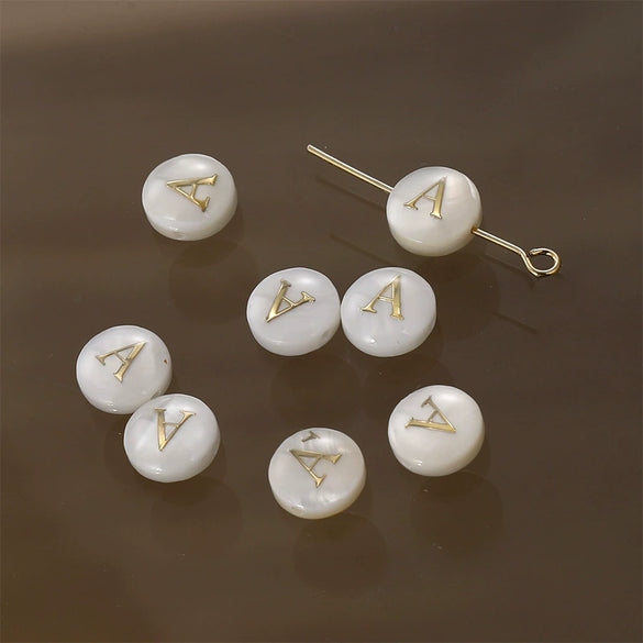 Shell Jewelry Geometric 26 Letters Round Fritillaria Double Sided Straight Hole Matching Material