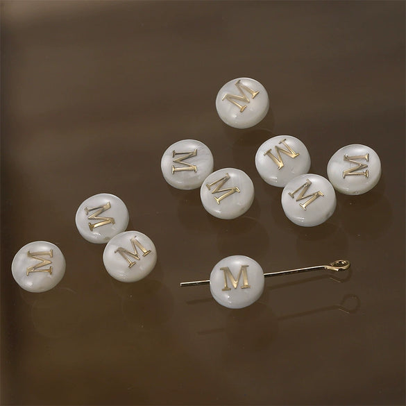 Shell Jewelry Geometric 26 Letters Round Fritillaria Double Sided Straight Hole Matching Material