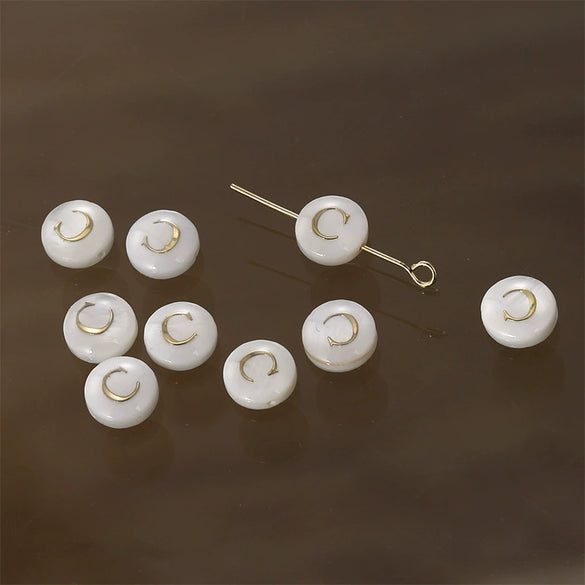 Shell Jewelry Geometric 26 Letters Round Fritillaria Double Sided Straight Hole Matching Material