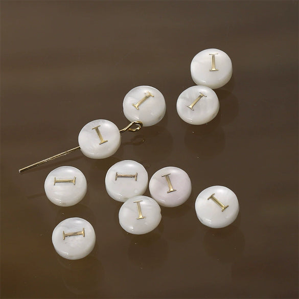 Shell Jewelry Geometric 26 Letters Round Fritillaria Double Sided Straight Hole Matching Material