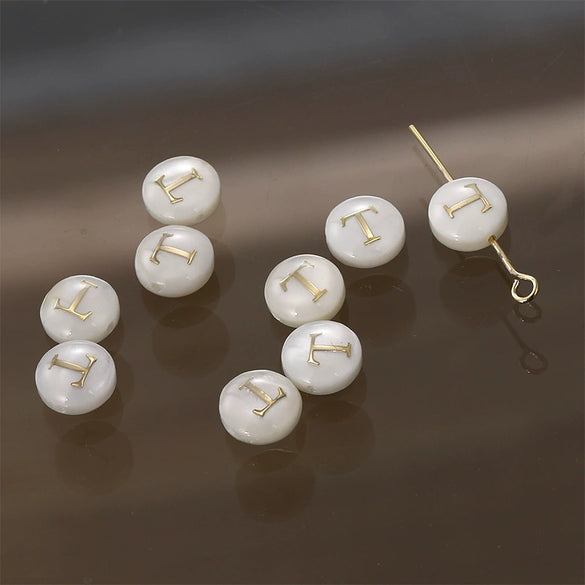 Shell Jewelry Geometric 26 Letters Round Fritillaria Double Sided Straight Hole Matching Material