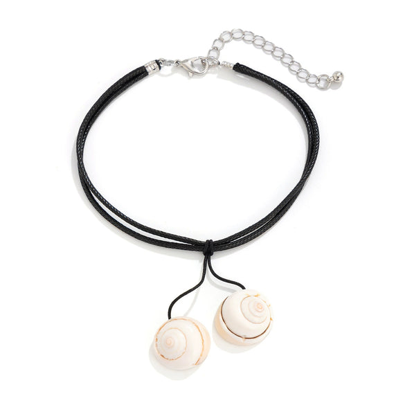 Shell Leather Wax Thread Geometric Handmade Conch Shell Tassel Necklace For Women