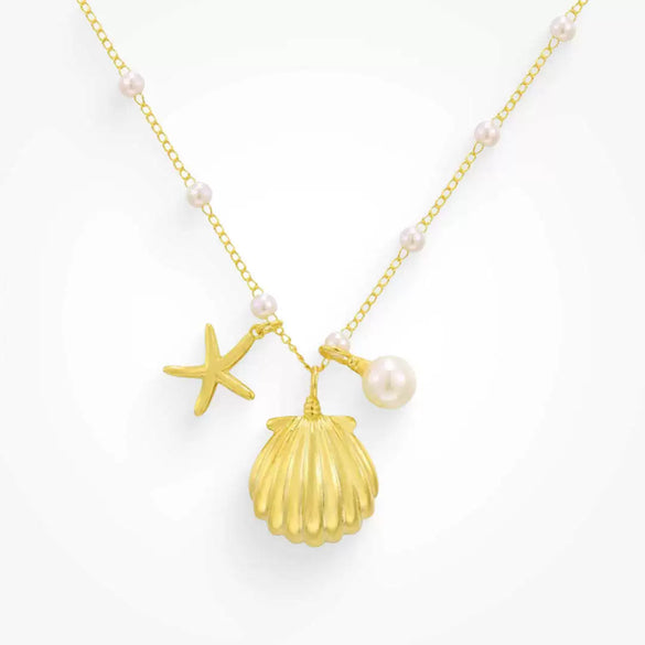 Shell Pearl Conch Necklace Copper Titanium Steel Gold Plated Seaside Vintage Natural Style Unisex Electroplated