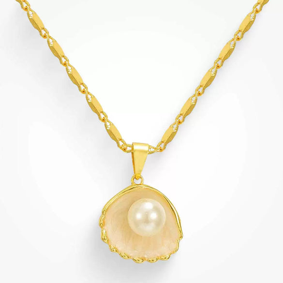 Shell Pearl Conch Necklace Copper Titanium Steel Gold Plated Seaside Vintage Natural Style Unisex Electroplated