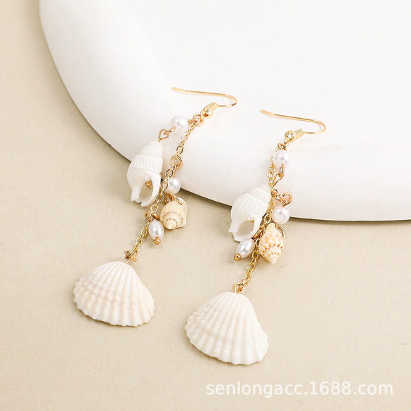 Shell Pearl Tassel Women's Long Elegant Fresh Minimalist Retro Earrings