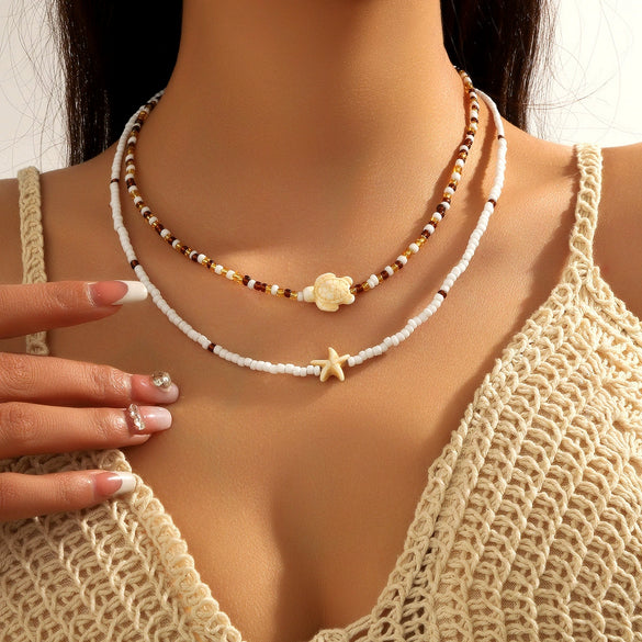 Shell Pendant Necklace With Pearl Chain Star Geometric Animal Zodiac Pure Handmade For Women
