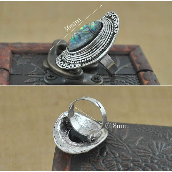 Shell Ring Exaggerated Retro Carved Oval Geometric Electroplated