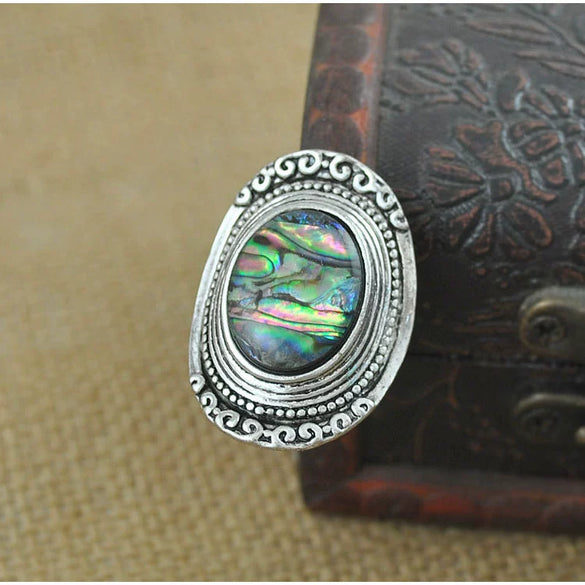 Shell Ring Exaggerated Retro Carved Oval Geometric Electroplated