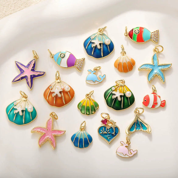Shell Starfish Conch Animal Style Copper Jewelry Accessories Electroplated Bracelet Necklace Keychain Pendant