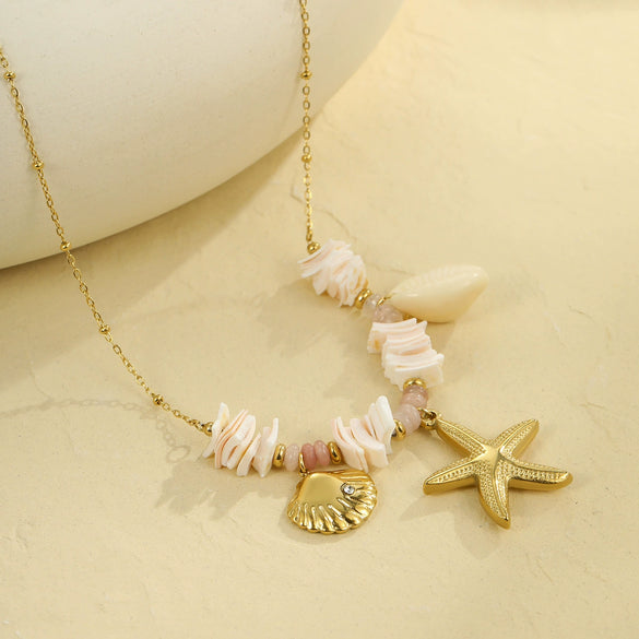 Shell Starfish Geometric Fashion Stainless Steel Necklace With Electroplating