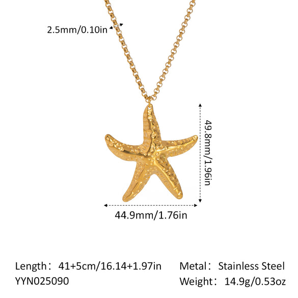 Shell Starfish Pendant Necklace Stainless Steel Ochain Necklace With Pvd Furnace Vacuum Real Gold Plating For Women Casual Minimalist Style