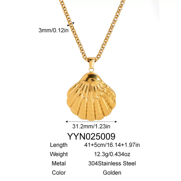Shell Starfish Pendant Necklace Stainless Steel Ochain Necklace With Pvd Furnace Vacuum Real Gold Plating For Women Casual Minimalist Style