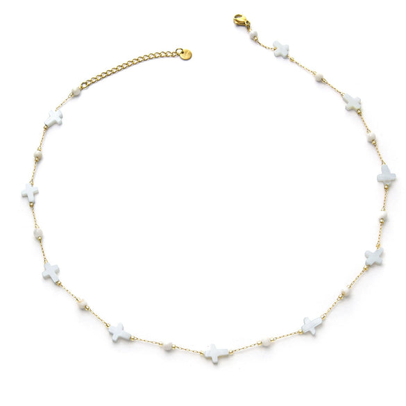 Shell String Beads Stainless Steel Chain Jewelry Set With Geometric Style And Electroplating Process