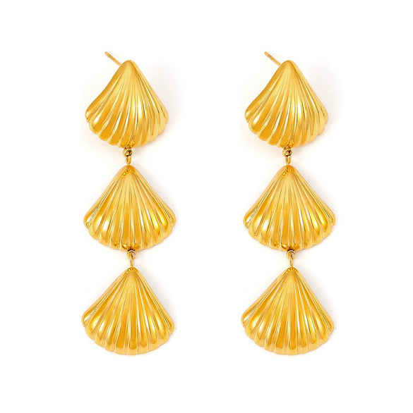 Shell Tassel Earrings 316L Stainless Steel Gold Plated Geometric Retro Design