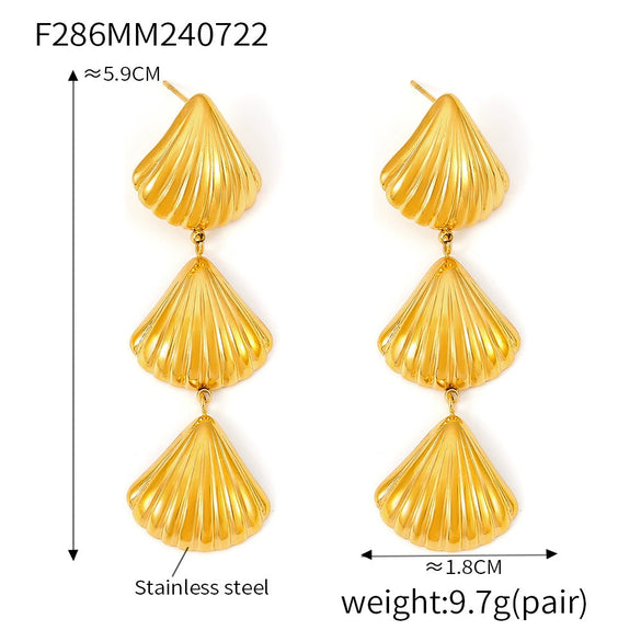 Shell Tassel Earrings 316L Stainless Steel Gold Plated Geometric Retro Design