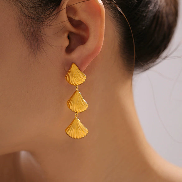 Shell Tassel Earrings 316L Stainless Steel Gold Plated Geometric Retro Design
