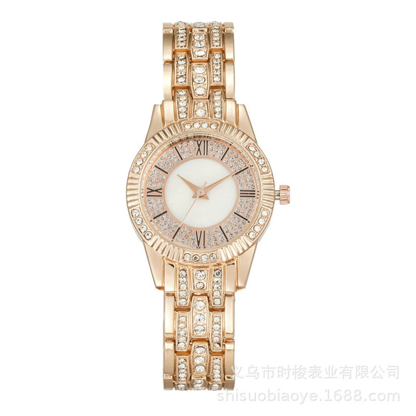 Shellfaced Diamondencrusted Women's Quartz Casual Watch With Alloy Case And Strap Round Dial