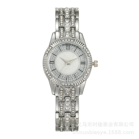 Shellfaced Diamondencrusted Women's Quartz Casual Watch With Alloy Case And Strap Round Dial