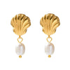 Shellshaped Natural Freshwater Pearl Earrings Stainless Steel Jewelry Electroplated Original Design Minimalist For Women